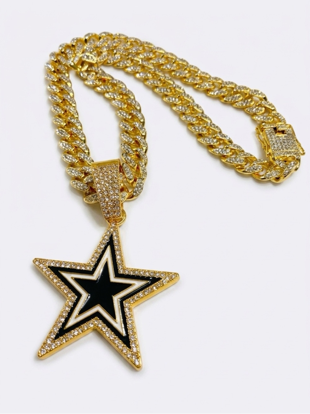 Dallas Cowboys Game Day Gold Star Pendant Cuban Chain Necklace Bling Bling gold